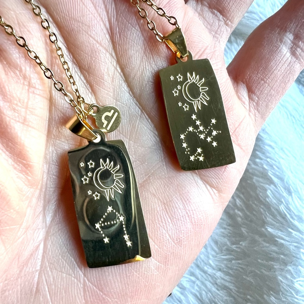 GOLD Stainless Steel ZODIAC ASTROLOGY Necklace Pendant Scorpio Leo Aries Virgo - Picture 10 of 15